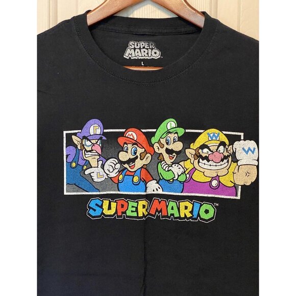 Super Mario Black S/S T-Shirt Men's Size L Cotton Gaming Classic - Picture 4 of 9